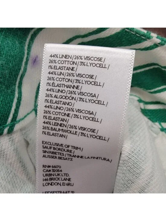 Anthropologie Colette Striped Full Length Wide Leg Pants Green Linen Womens 31 - Picture 9 of 9